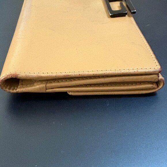 Gucci Vintage 90s Tom Ford Continental Wallet Beige Trifold Leather G Clasp - Picture 11 of 16